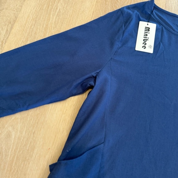 Minibee Linen Blend Blue Long Sleeve Tunic with Pockets 2X Lagenlook Boho NWT - Picture 3 of 12